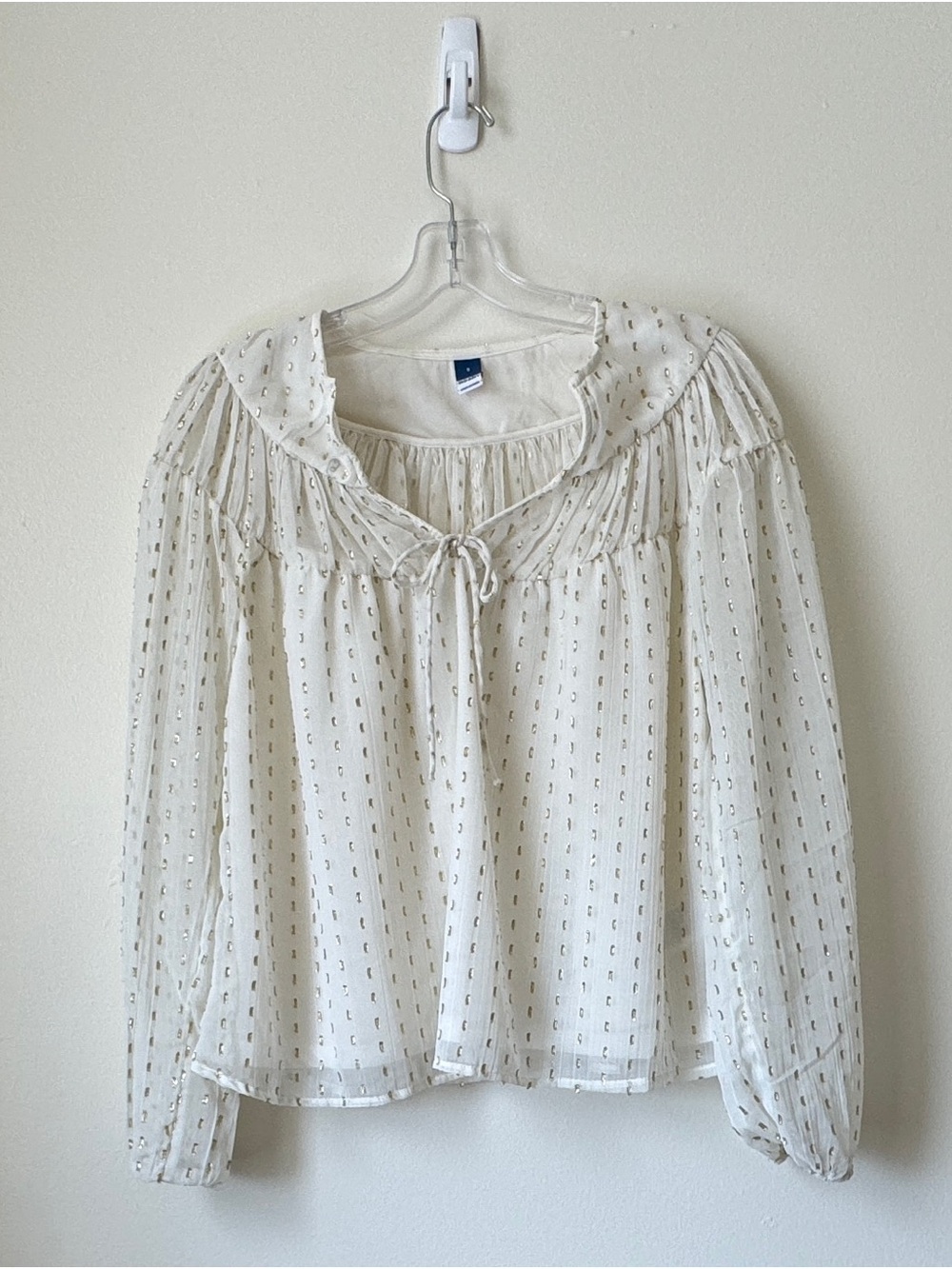 Old Navy White Metallic Dot Peasant Blouse Size Small